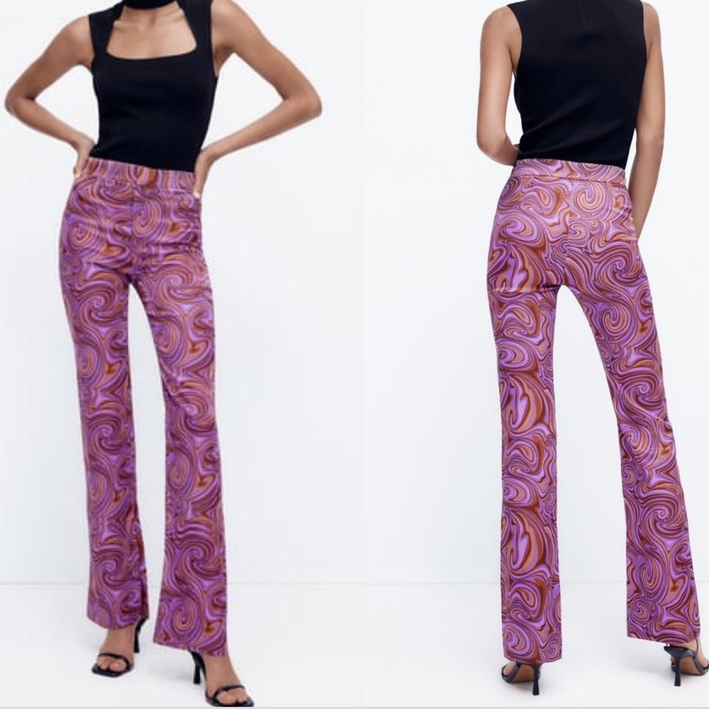 Flared printed mauve pants